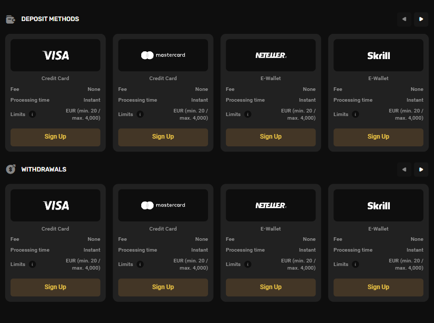 Deposit methods at 24casino